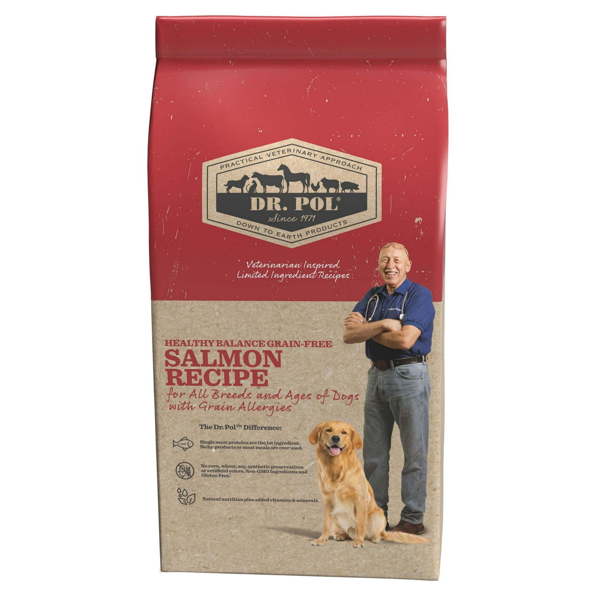 Dr. Pol Healthy Balance Limited Ingredient Grain-Free Salmon Recipe Adult Dry Dog Food for All Breeds, Ages and Sizes of Dogs, 4 lb. Bag Dr. Pol Healthy Balance Limited Ingredient Grain-Free Salmon Recipe Adult Dry Dog Food for All Breeds, Ages and Sizes of Dogs, 4 lb. Bag