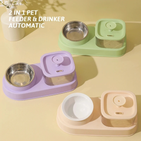 Dog Water Dispenser And Feeding Bowl 2-in-1, Dry And Wet Separation Automatic Water Dispenser Sturdy (Color: Purple)