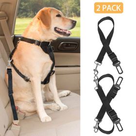 2Pcs Pet Dog Seat Belt Leash Adjustable Pet Dog Safety Leads Harness (Color: Black)