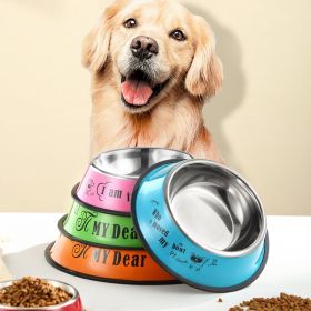 Stainless steel dog bowl ;anti-skid (colour: 22cm, size: Orange cartoon)