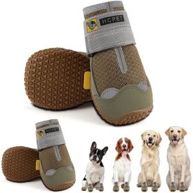 Dog Boots Breathable for Small Medium Large Dogs; Waterproof Anti-Slip Paw Protector for Hot Pavement Winter Snow Hiking (Color: Khaki-waterproof, size: #5 (width 2.16 inch) for 40-58 lbs)