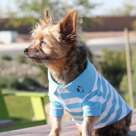 Dog Polos Striped (Color: Blue Niagra & White, size: X-Small)